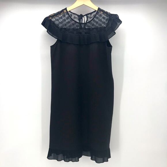 Tahari Shift Dress Womens 4 Black Sleeveless Lace Ruffle Collar Ruffle Hem AS IS - Picture 1 of 8